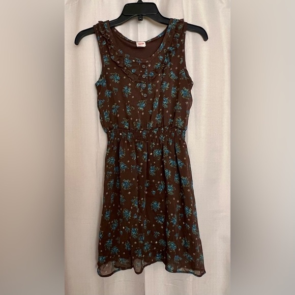 Mossimo Supply Co. Dresses & Skirts - Mossimo Brown Blue Floral Ruffle Sleeveless Dress Size XS